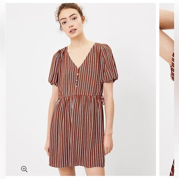 Loft striped dress with side ties boho Women’s size 4 V-neck - Picture 1 of 16